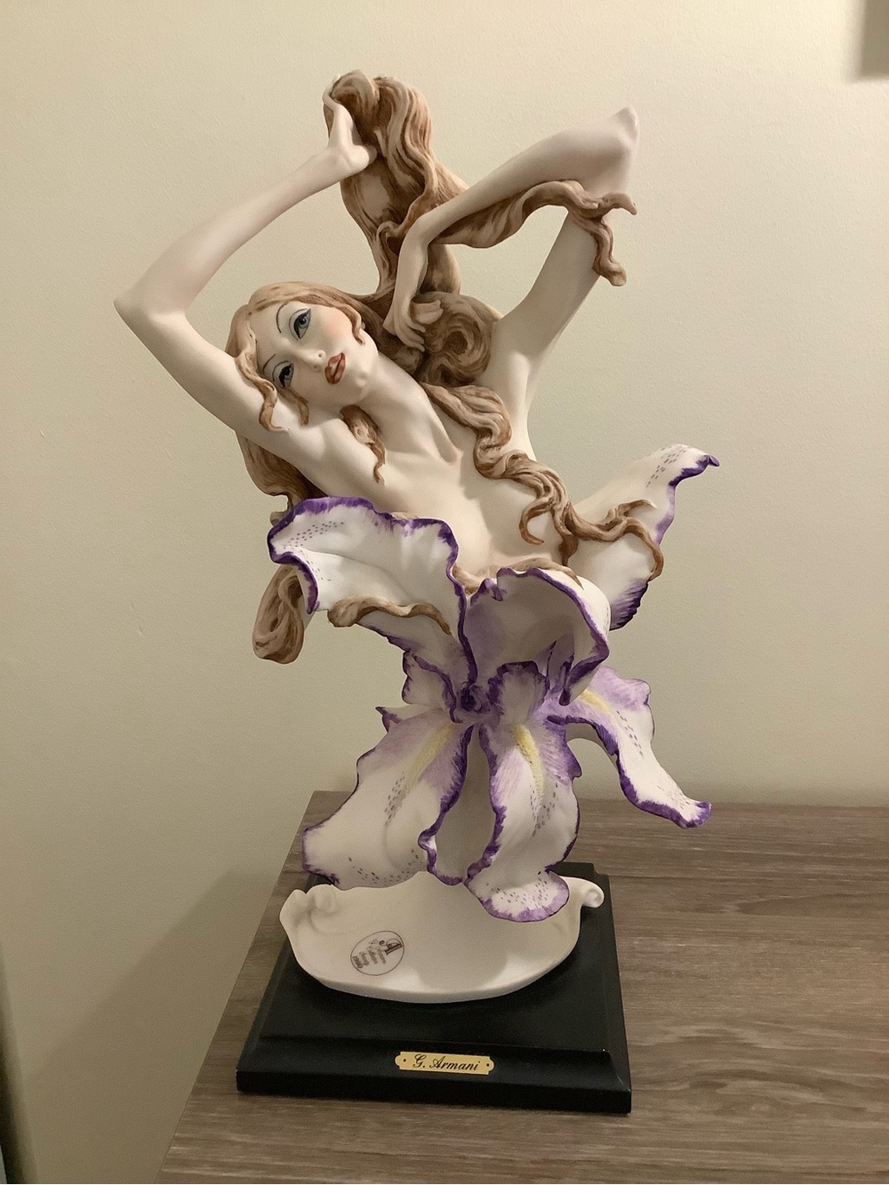 Hand-Painted Porcelain Flower Maiden Sculpture - White & Purple